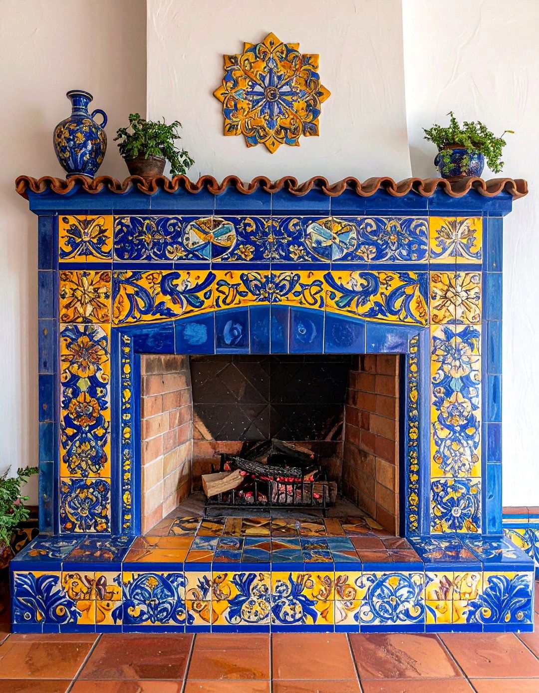 Talavera Ceramic Tile Surround - 25 Spanish Style Fireplace Ideas for a Warm Ambiance