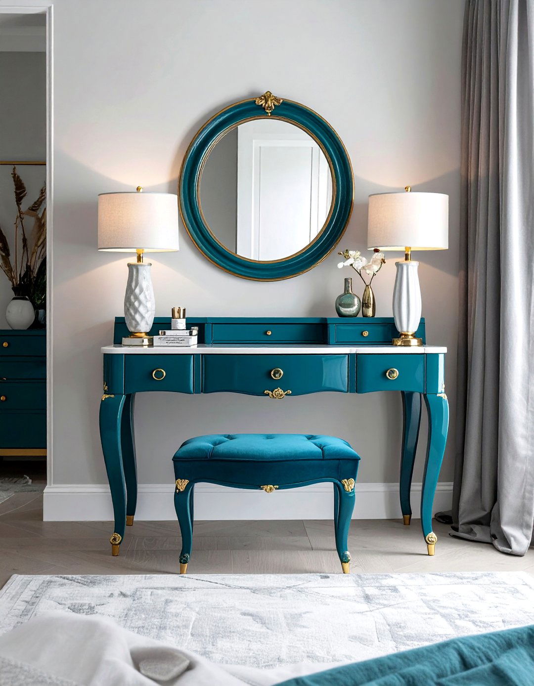 Teal Blue Painted Vanity Elegance - 20 Painted Bedroom Furniture Ideas to Refresh Your Space