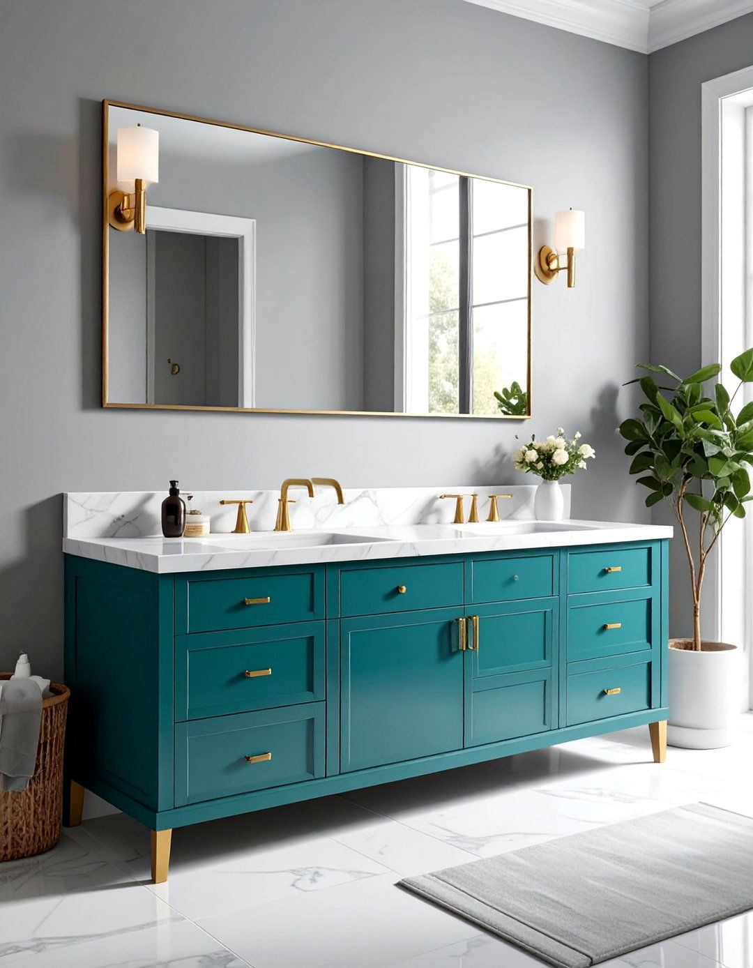 Teal Painted Bathroom Vanity - 40 Bathroom Paint Ideas for a Fresh New Look