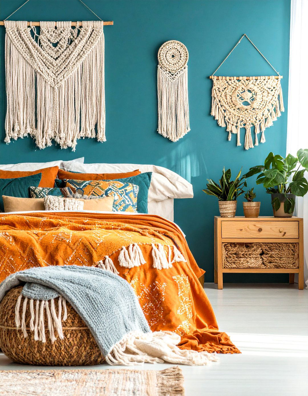 Teal and Burnt Orange Bohemian Bedroom - 30 Colorful Bedroom Ideas for a Vibrant Space