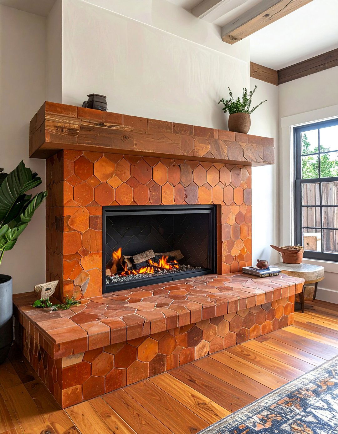 Terra Cotta Hexagon Farmhouse Fireplace Tile - 30 Farmhouse Fireplace Tile Ideas for a Cozy Ambiance