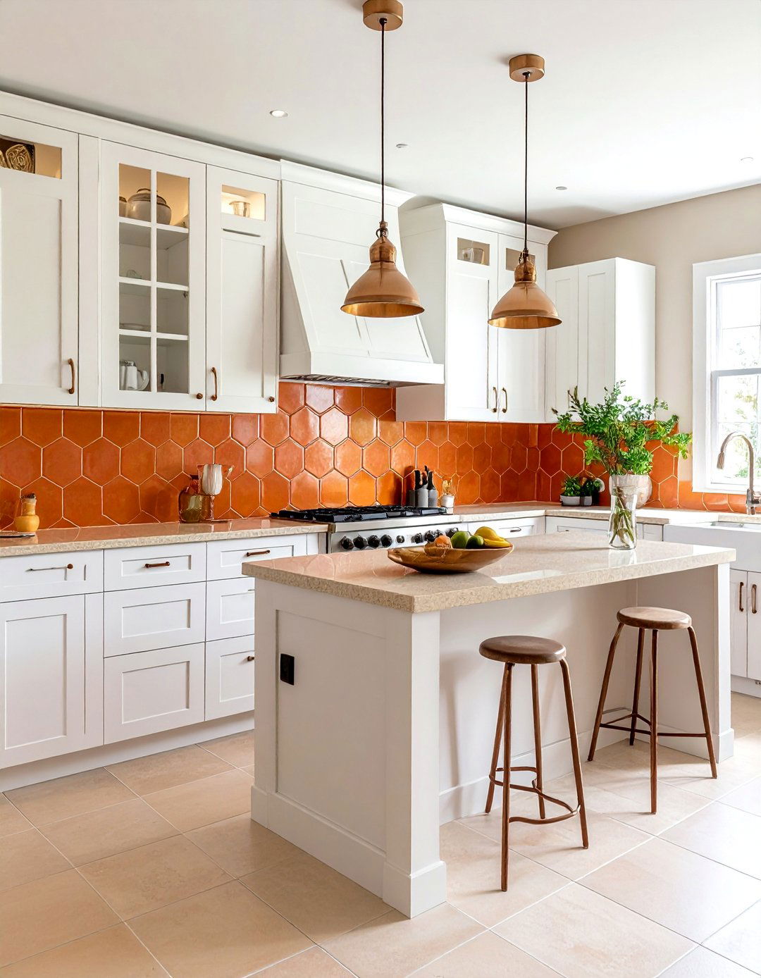 Terracotta Hexagon Tile Backsplash - 25 Backsplash Ideas for White Cabinets and Granite