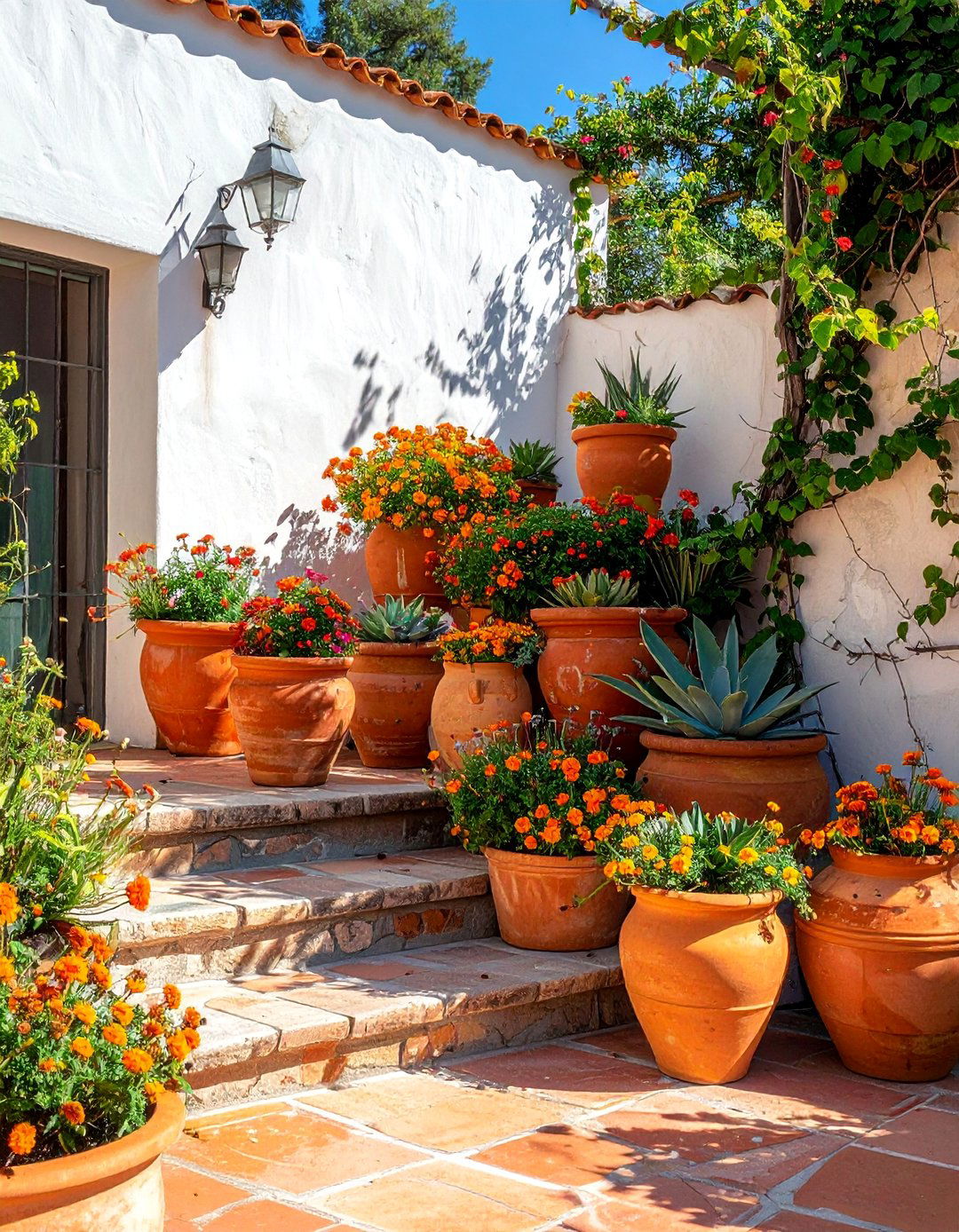 Terracotta Pot Groupings in a Mexican Garden - 25 Mexican Garden Ideas for a Vibrant Outdoor Space