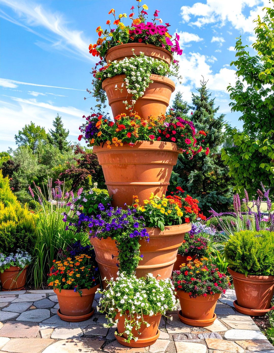 Terracotta Pot Tower Container Garden - 40 Container Garden Ideas for Small Spaces