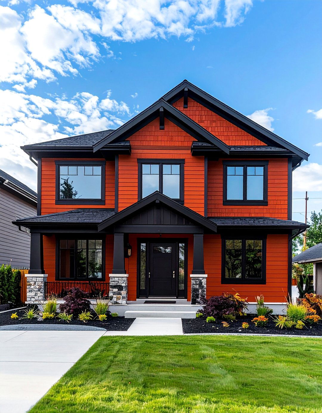 Terracotta Red Natural Clay Siding with Black Trim - 20 Home Designs Using Natural Clay Siding Colors