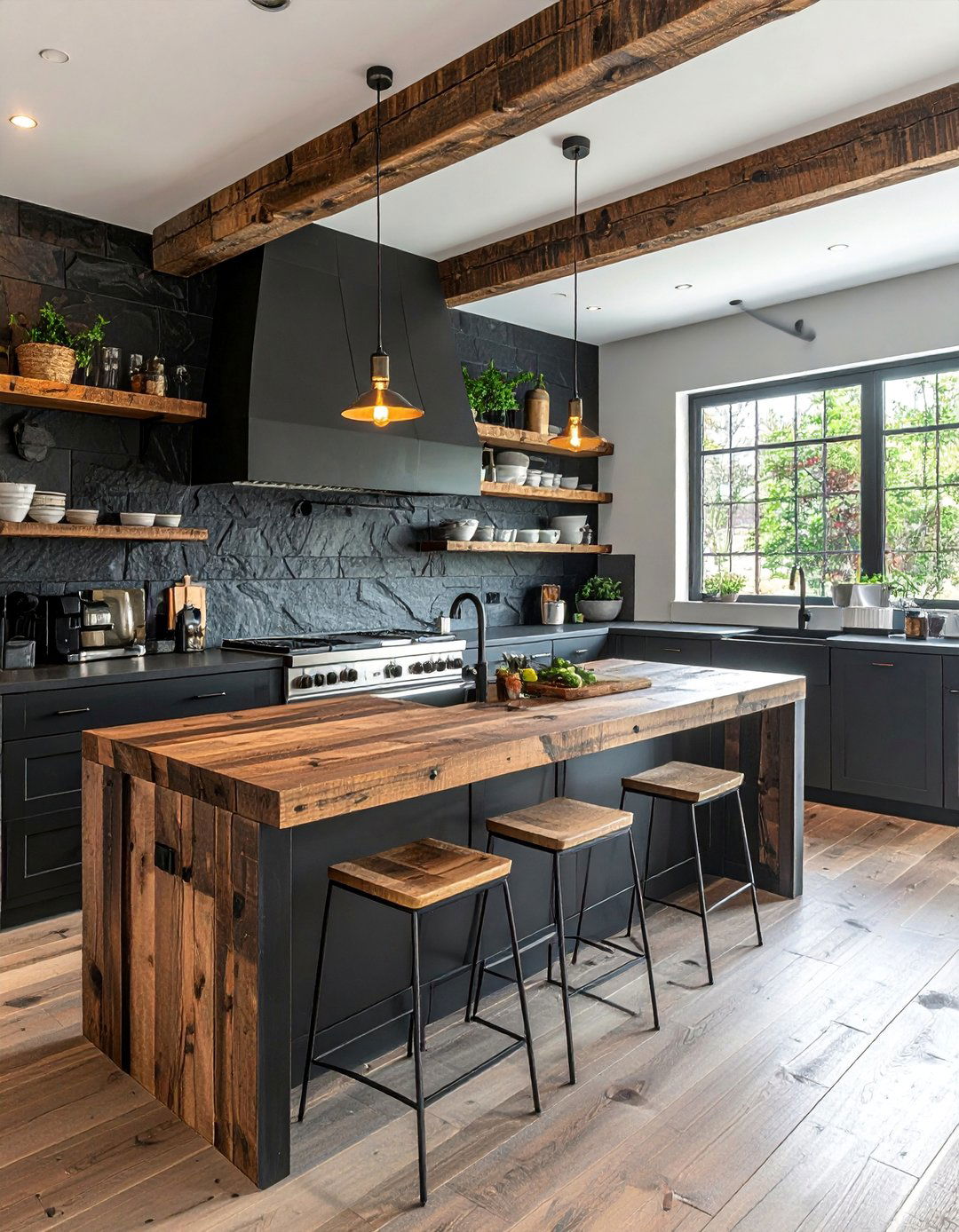 Textured Black Slate Backsplash - 30 Kitchen With Black Backsplash Ideas for a Bold Look