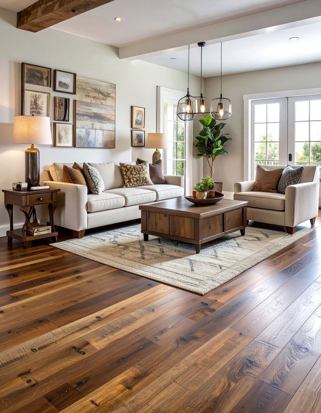 Textured Hand Scraped Wood - 20 Living Room Vinyl Flooring Ideas for Modern Homes