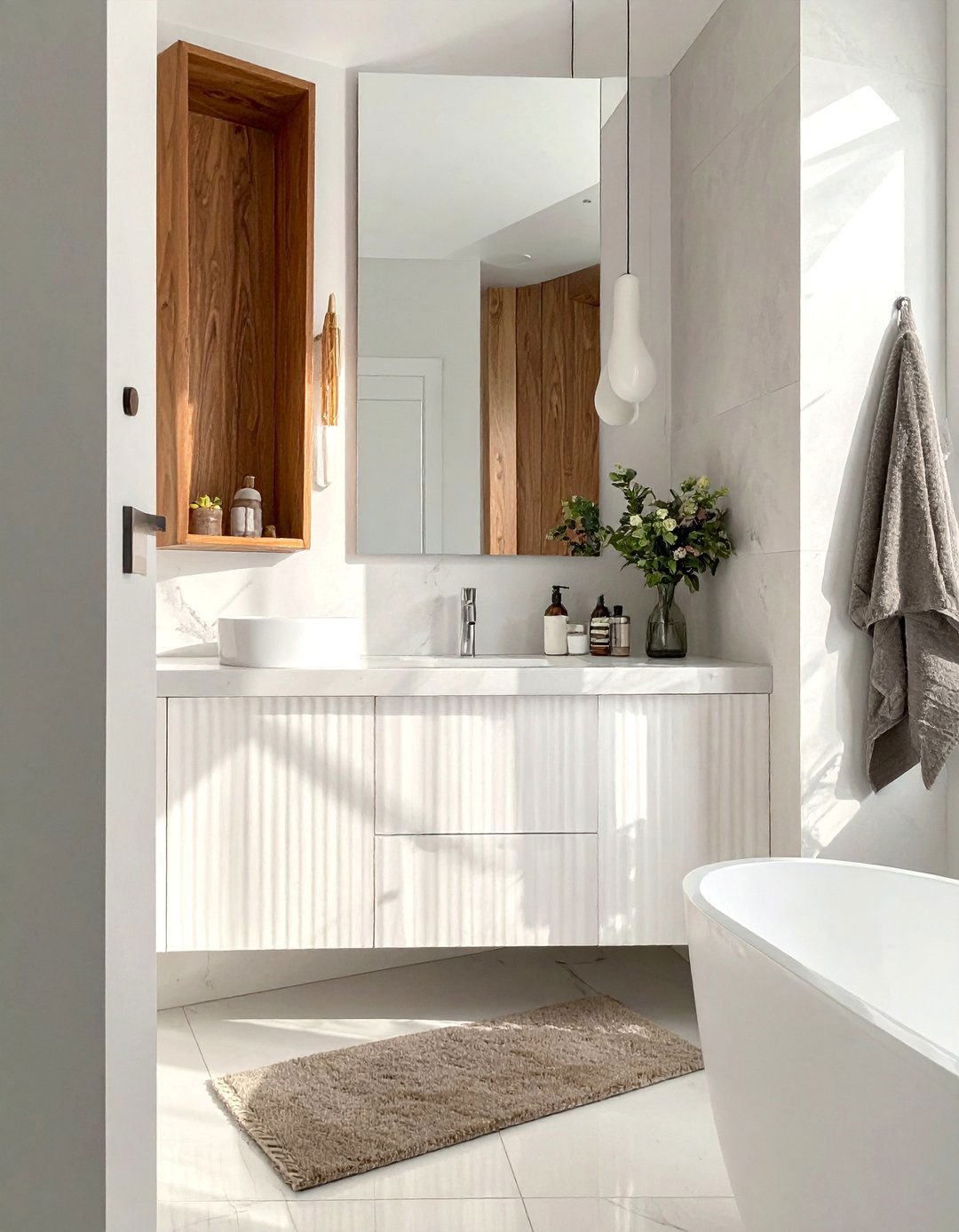 Textured and Fluted Cabinet Fronts - 25 Bathroom Cabinet Ideas for Stylish Storage Solutions