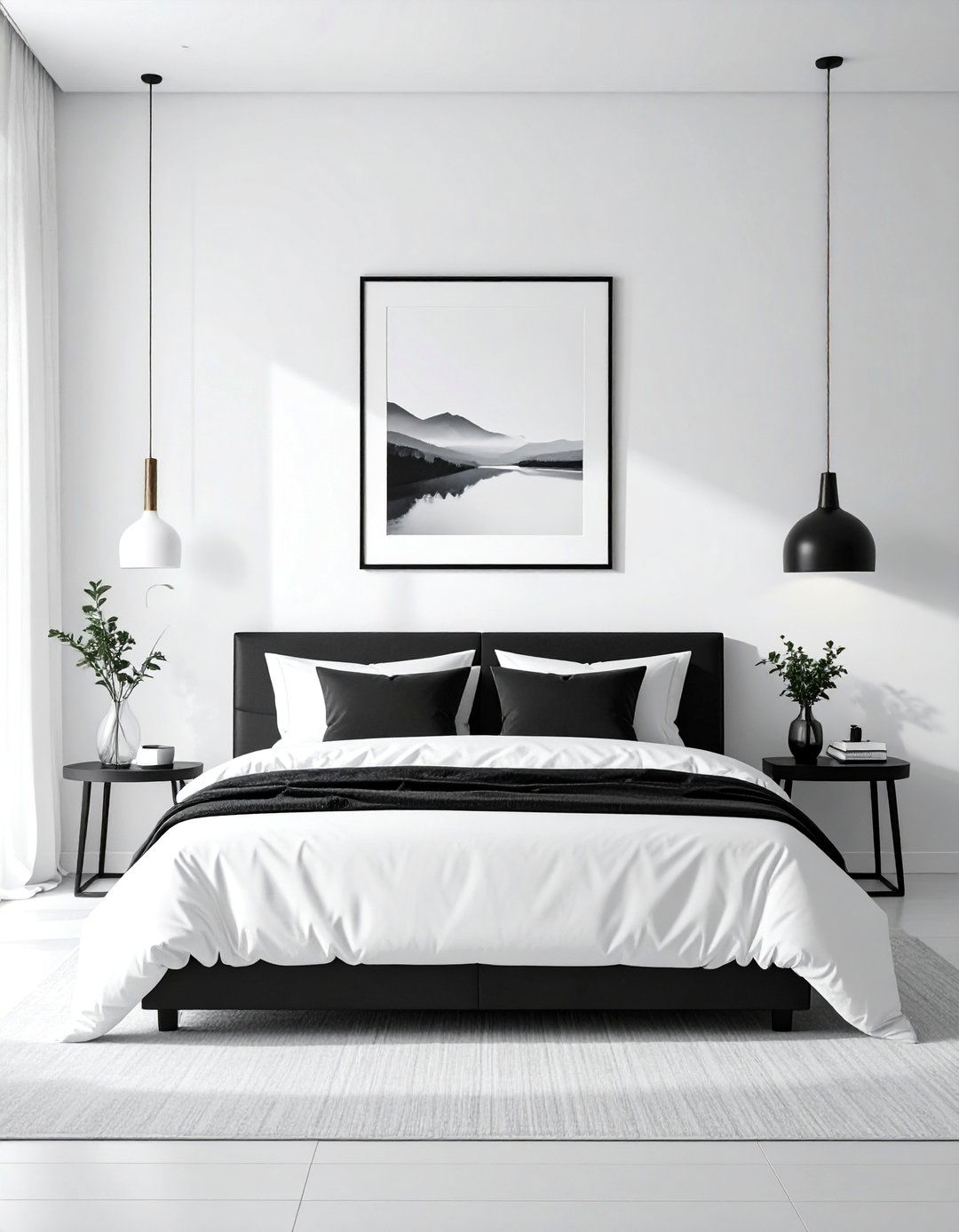 The All White Bedroom with Black Accents - 40 Black and White Bedroom Ideas for Elegance