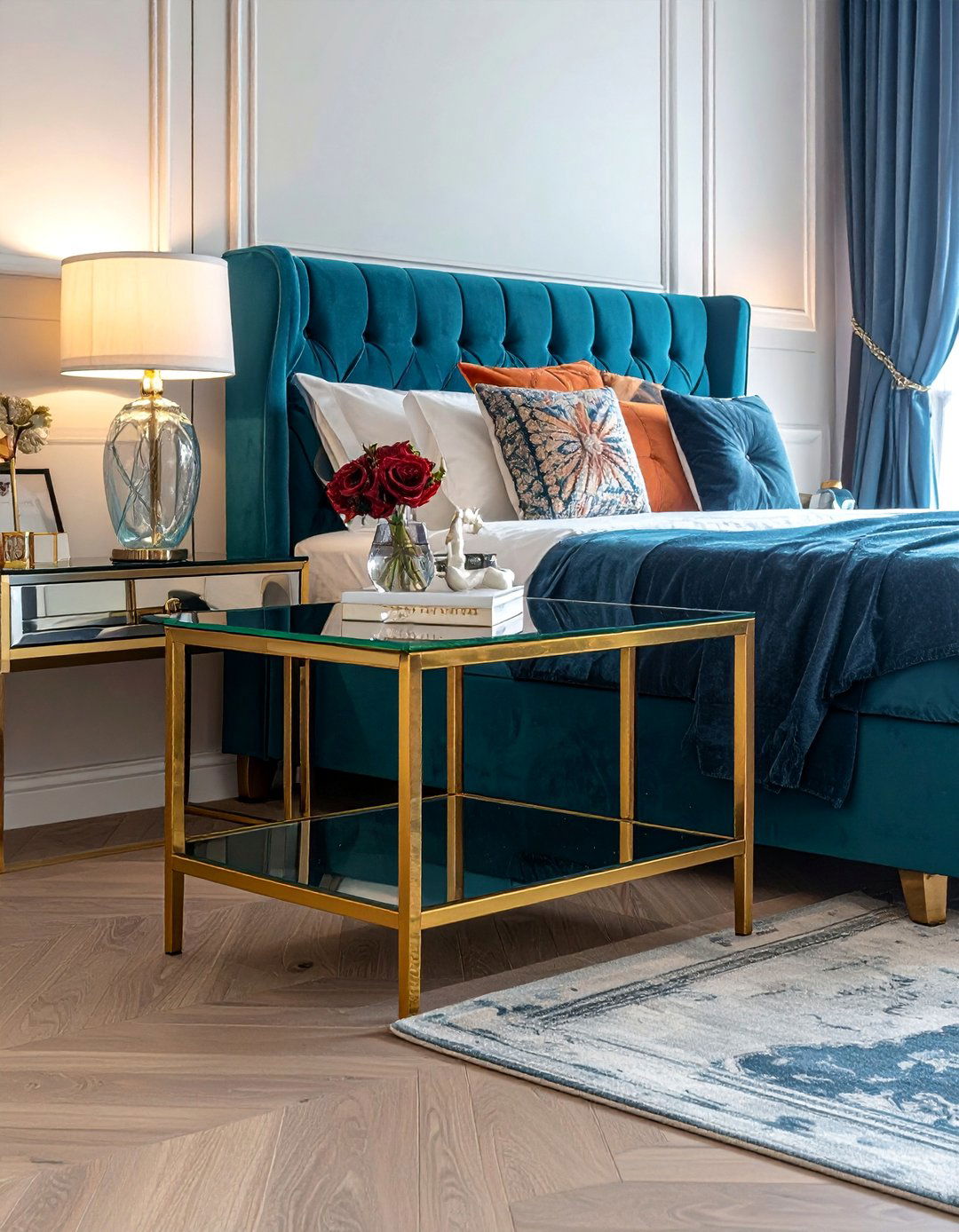 Tiered Glass and Brass Side Table - 25 French Bedroom Decor Ideas for Elegant Spaces