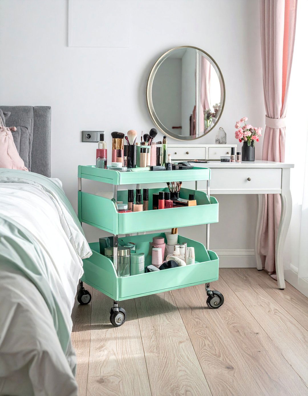 Tiered Rolling Storage Cart - 40 Teenage Girl Bedroom Ideas for a Stylish and Personal Space