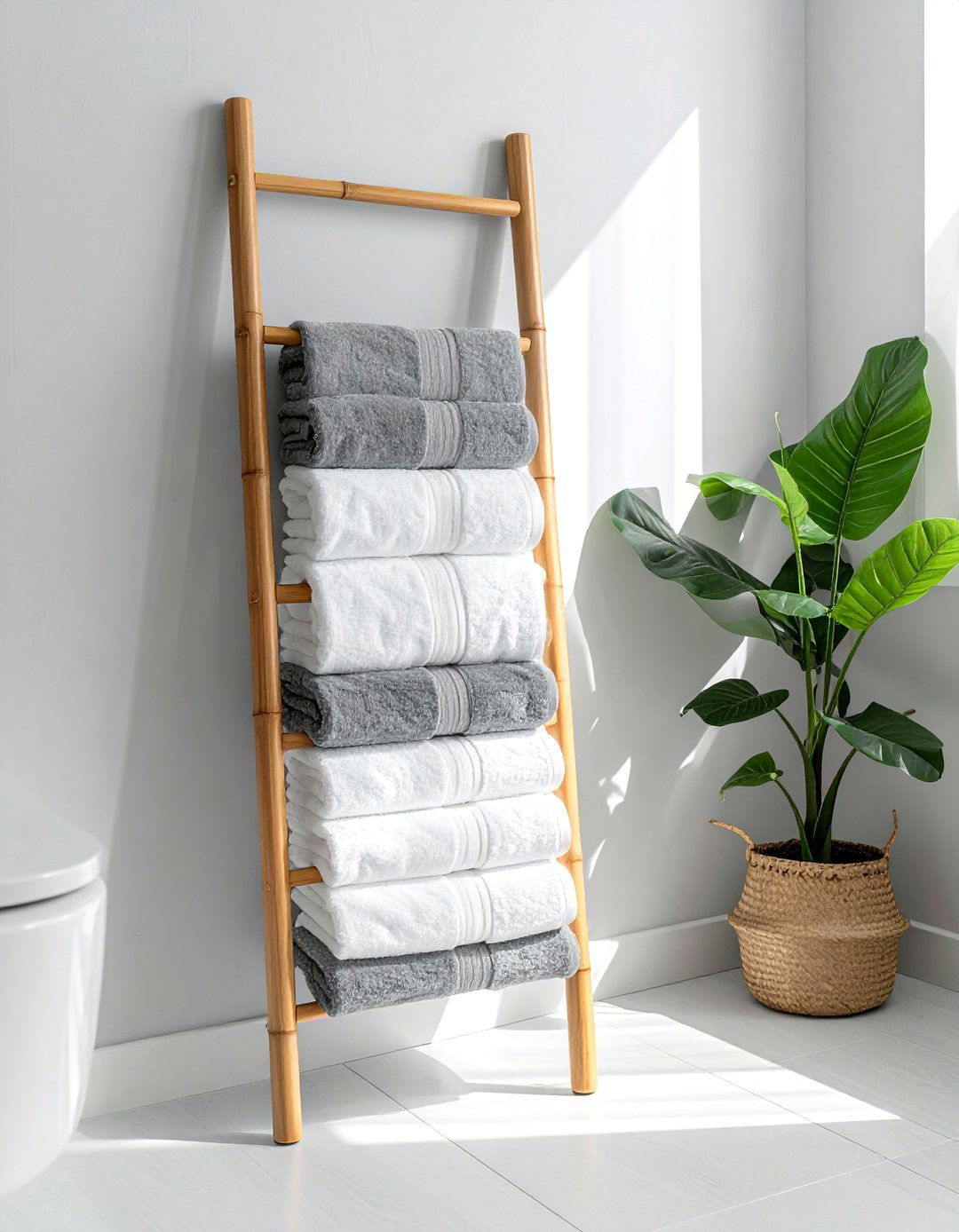 Towel Ladder for Storage - 40 Bathroom Design Ideas for a Modern Home