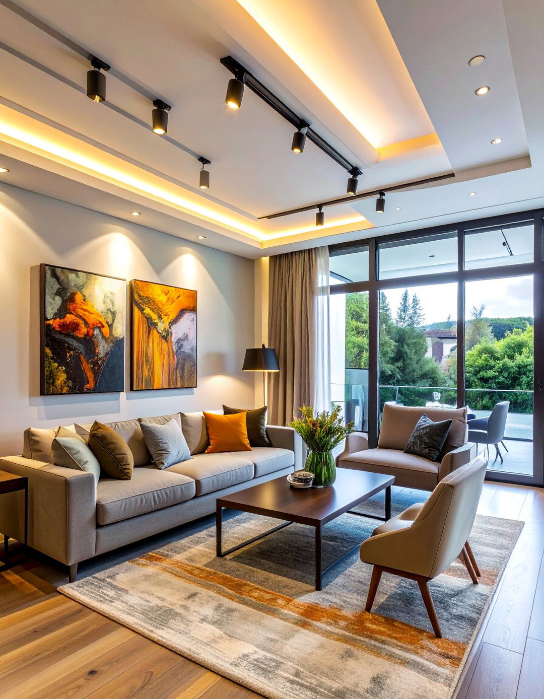 Track Lighting Flexibility - 20 Living Room Lighting Ideas to Brighten Your Space