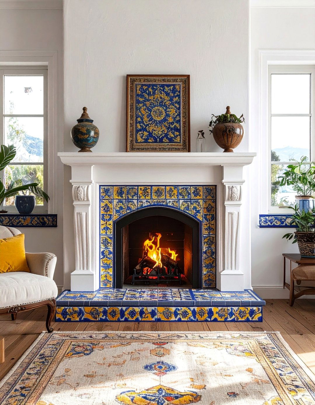 Traditional Azulejo Tile Fireplace - 25 Spanish Style Fireplace Ideas for a Warm Ambiance