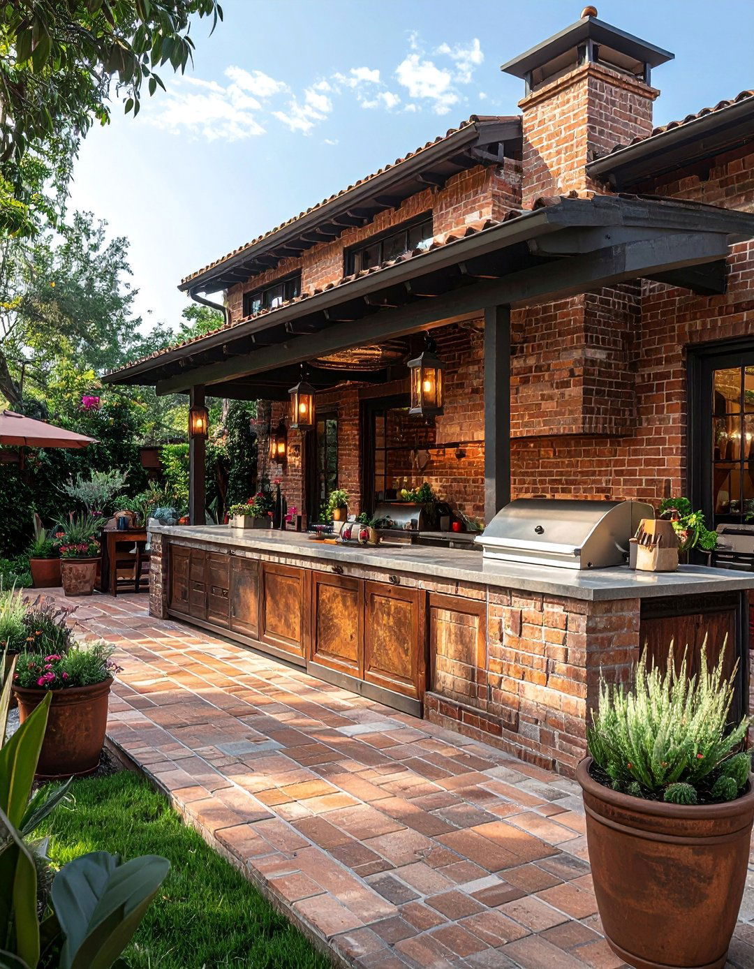 Traditional Brick L Shaped Outdoor Kitchen - 20 L Shaped Outdoor Kitchen Ideas for Your Patio