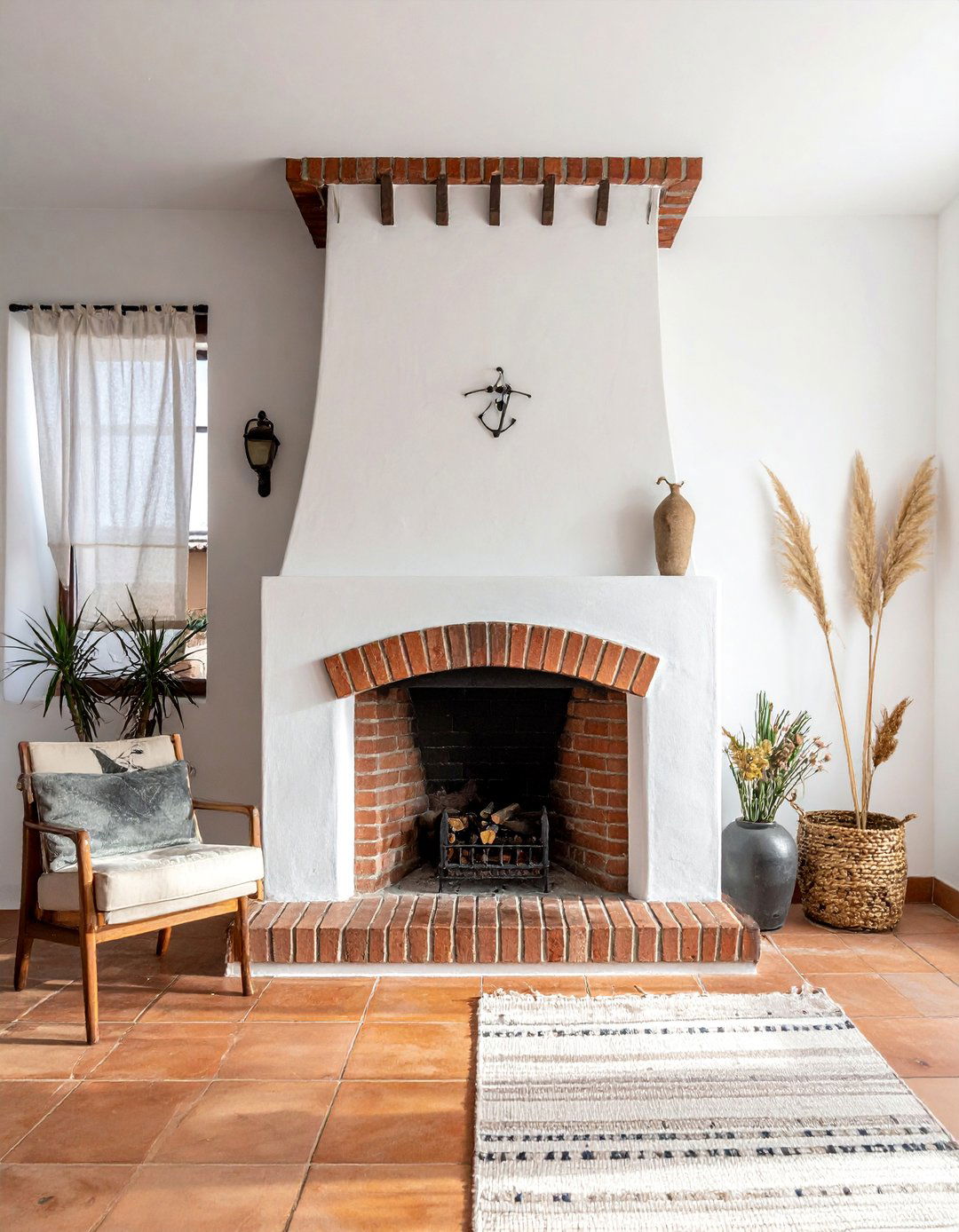 Traditional Brick and Plaster Fireplace - 25 Spanish Style Fireplace Ideas for a Warm Ambiance