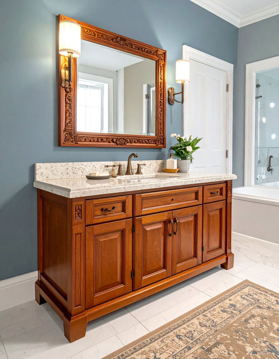 Traditional Cherry Wood Bathroom Vanity with Ornate Details - 40 Bathroom Vanity Ideas to Elevate Your Space
