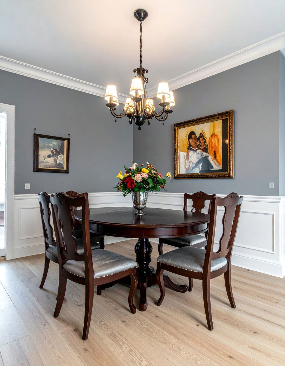 Traditional Gray Dining Room with Wainscoting - 25 Gray Dining Room Ideas for a Stylish Space