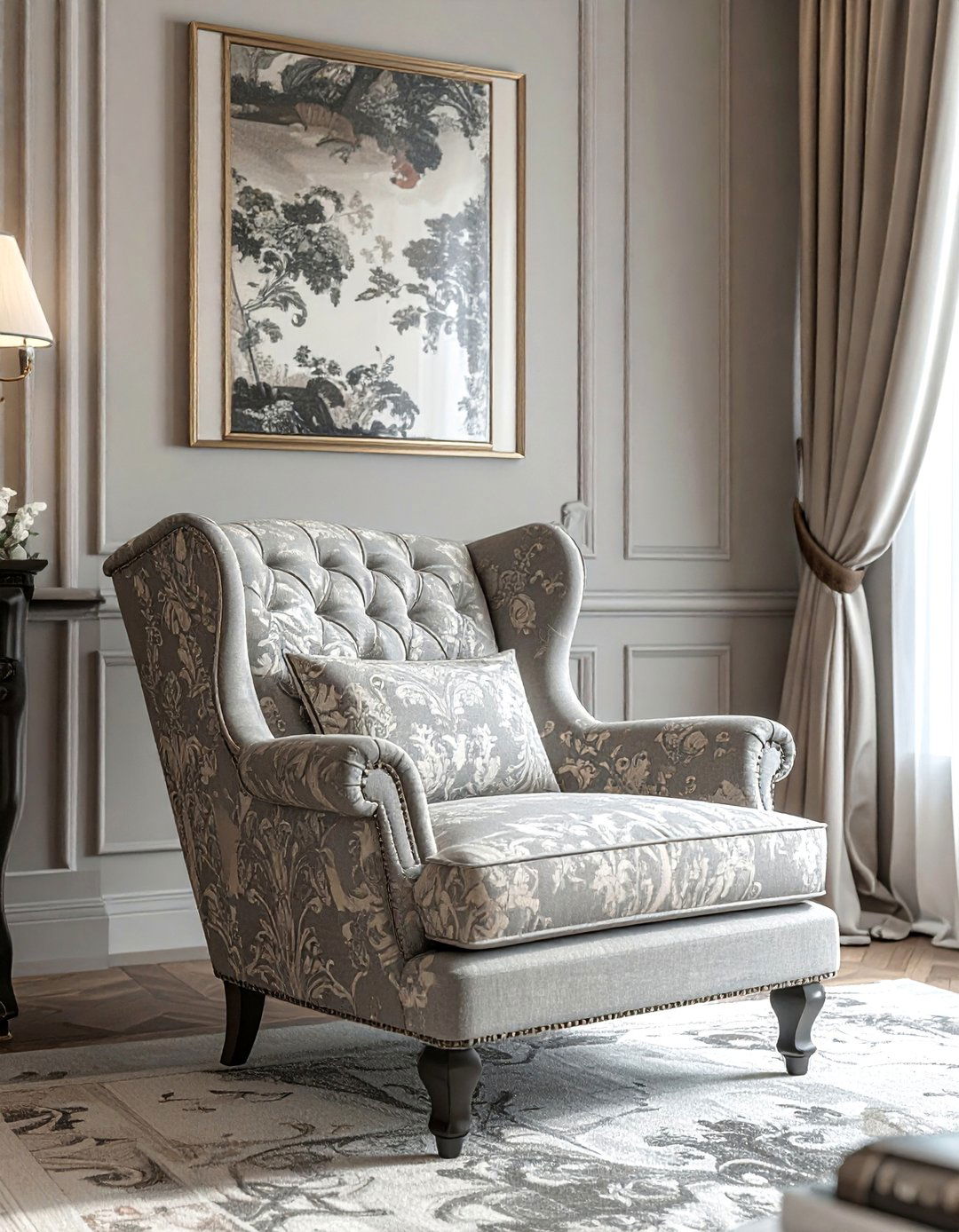 Traditional Grey and Beige Damask Print - 30 Grey and Beige Living Room Ideas for Warmth