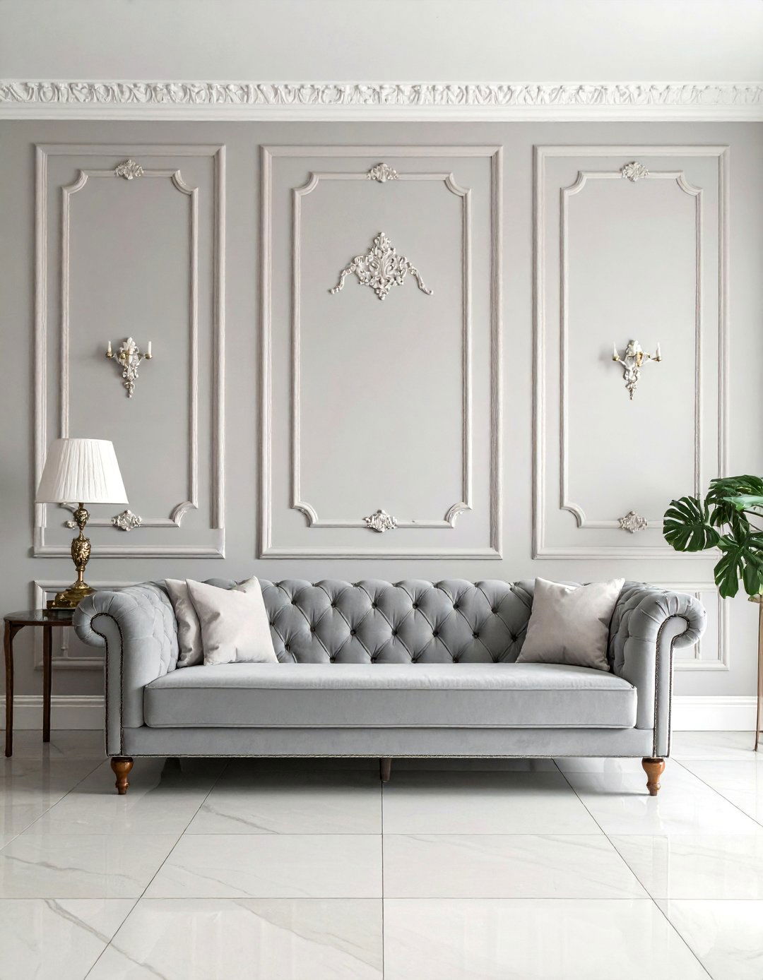 Traditional Grey and Cream Living Room with Paneling - 30 Grey and Cream Living Room Ideas for Elegance