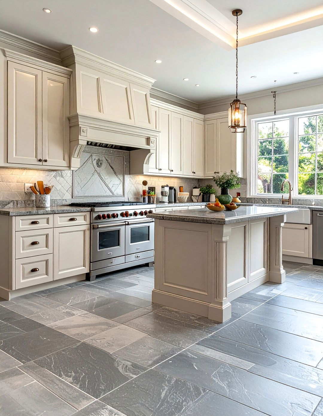 Traditional Kitchens With Grey Stone Tile Floors - 20 Kitchens With Grey Floors Design Inspiration