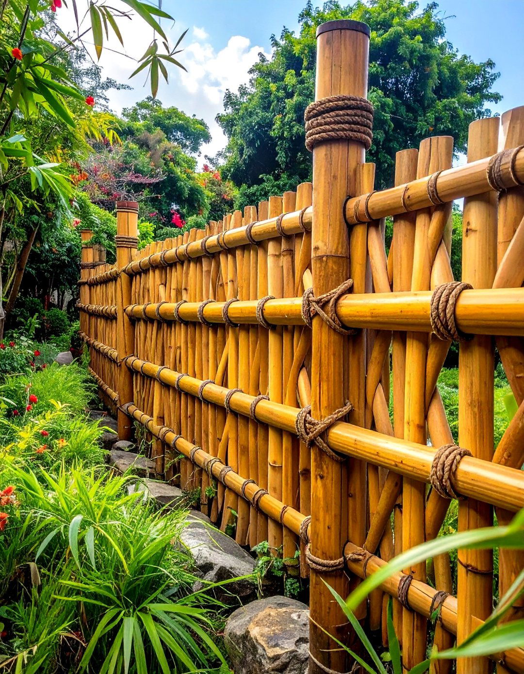 Traditional Knot Work Bamboo Fence - 40 Japanese Fence Ideas for Serene Gardens