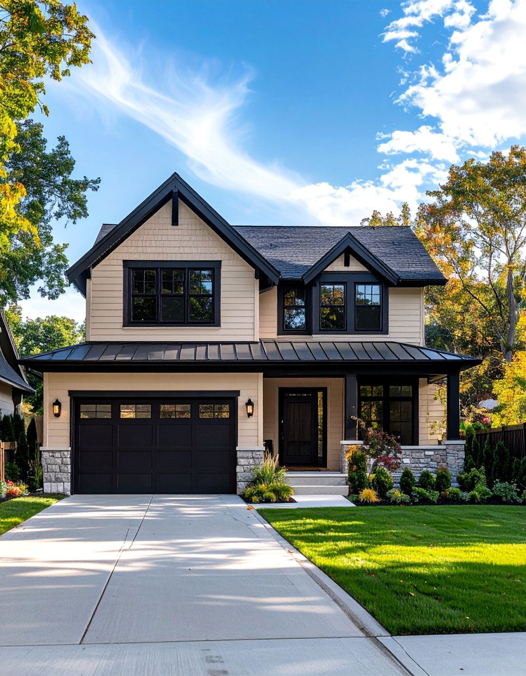Transitional Style House With Black Windows - 30 Houses With Black Windows for Bold Style