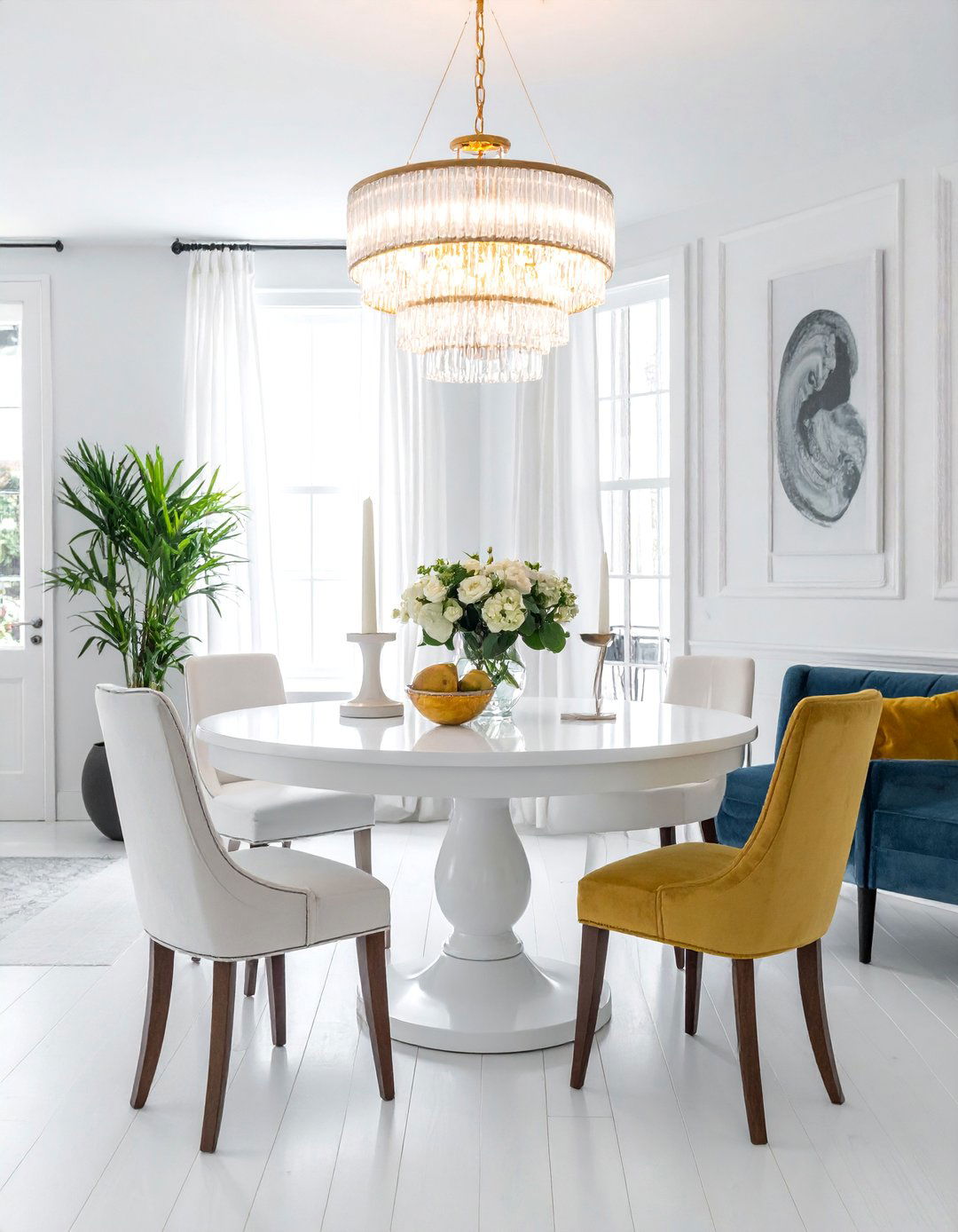 Transitional White Dining Room with a Mix of Styles - 30 Elegant White Dining Room Ideas for a Timeless Look