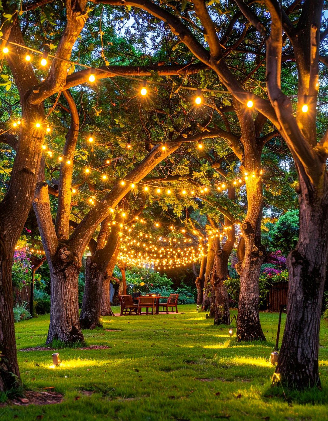 Tree to Tree Woodland Canopy - 40 Patio String Light Ideas to Illuminate Your Nights