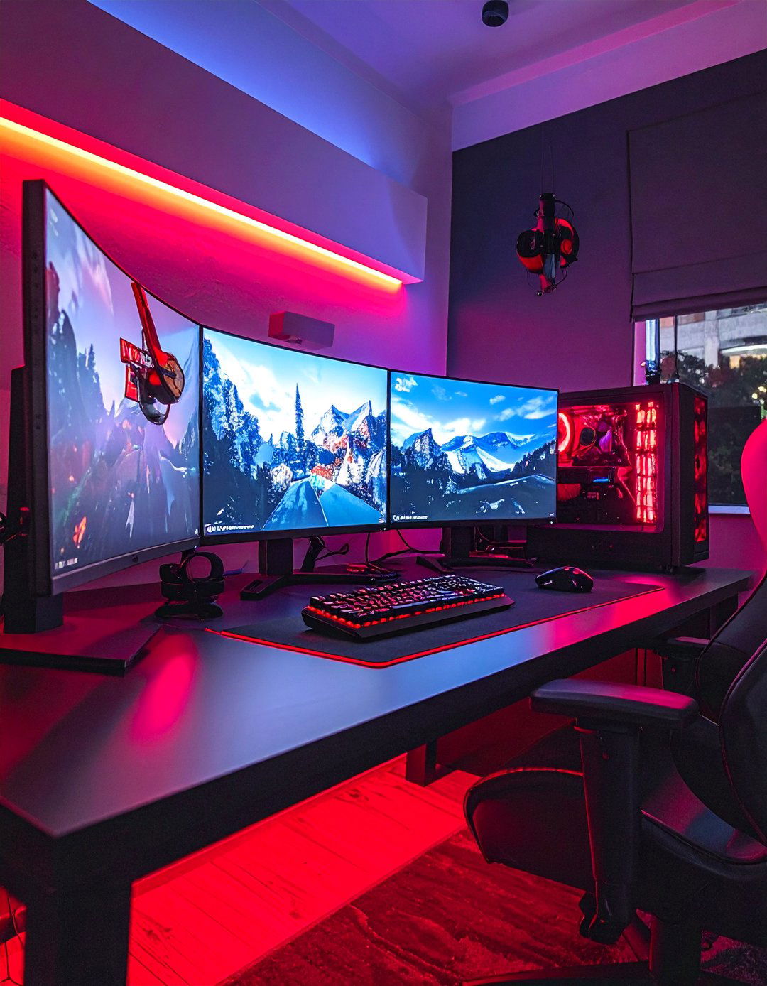 Triple Monitor Red and Black Streaming Setup - 20 Red and Black Gaming Setup Ideas for Gamers