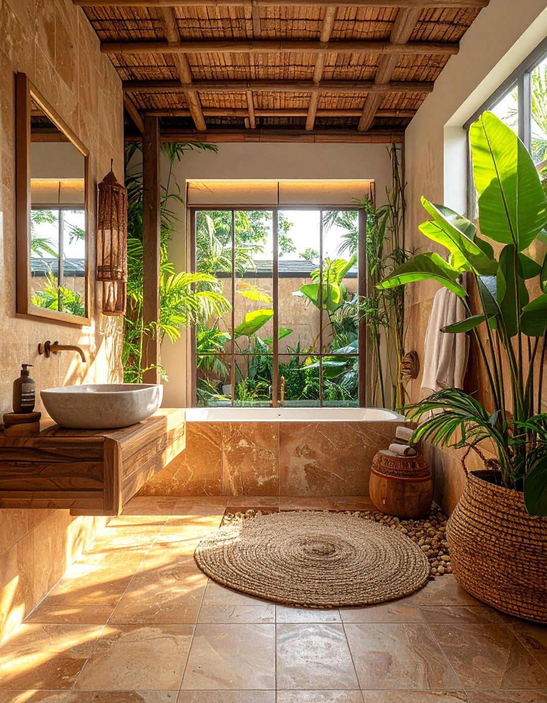 Tropical Bali Inspired Paradise - 20 Pebble Tile Bathroom Ideas for a Natural Look
