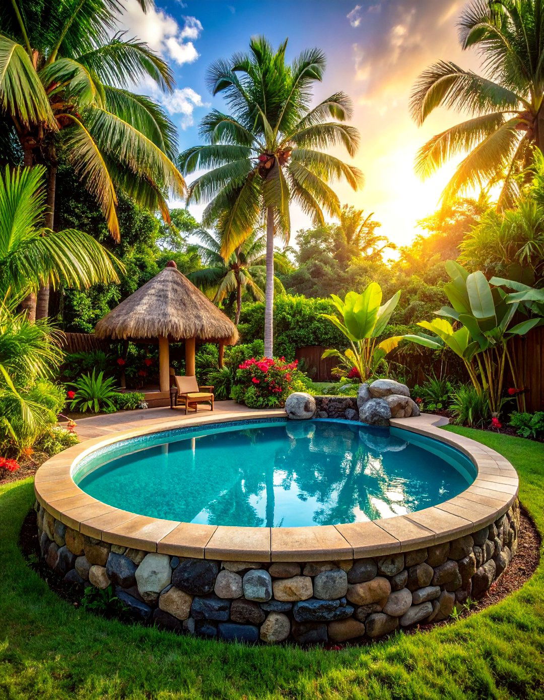 Tropical Oasis with Palm Tree Landscaping - 40 Backyard Pool Ideas for a Refreshing Summer Oasis