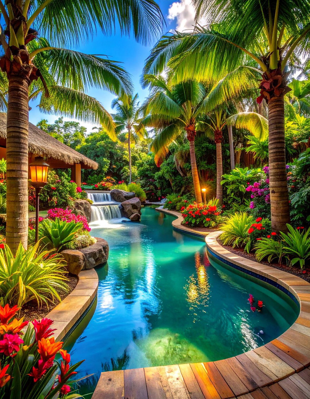 Tropical Paradise Lazy River Pool - 20 Lazy River Swimming Pool Ideas for Backyard Bliss