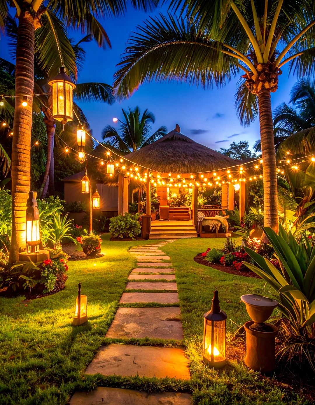 Tropical Paradise Theme - 40 Patio String Light Ideas to Illuminate Your Nights