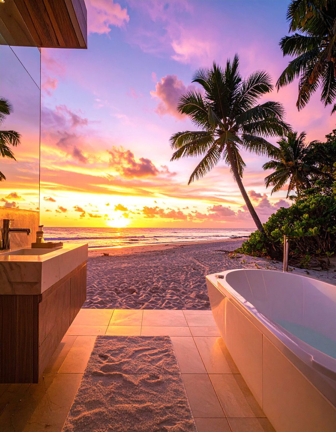 Tropical Sunset Beaches - 30 Bathroom Mural Ideas to Elevate Your Decor