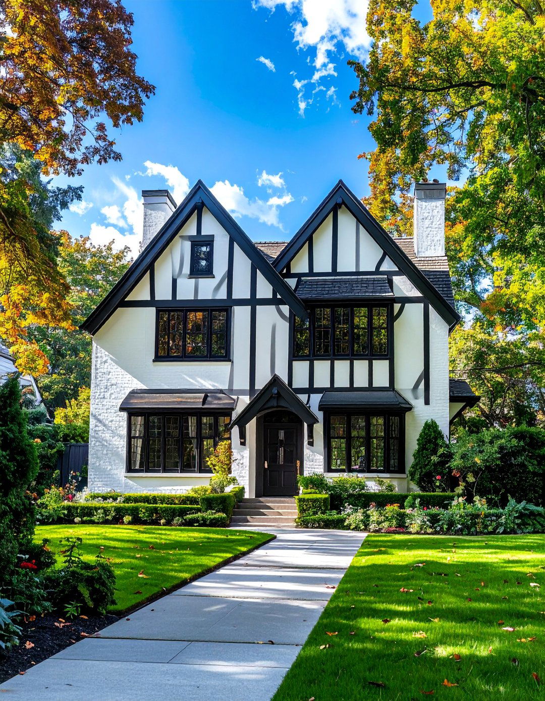 Tudor Style House With Black Windows - 30 Houses With Black Windows for Bold Style