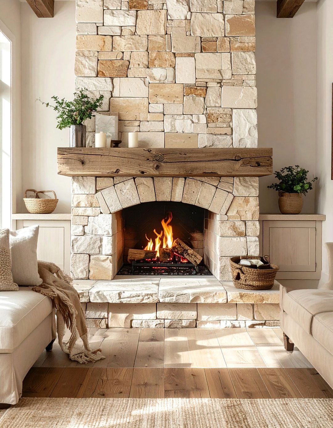 Tumbled Travertine Farmhouse Fireplace Tile - 30 Farmhouse Fireplace Tile Ideas for a Cozy Ambiance