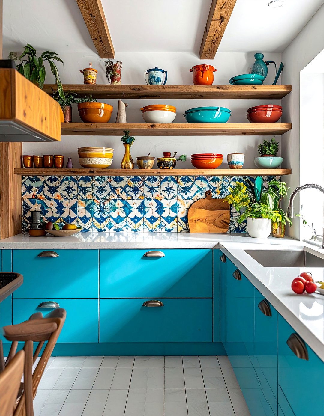 Turquoise Blue Countertops for a Vibrant Eclectic Kitchen - 20 Kitchens With Blue Countertops Design Ideas