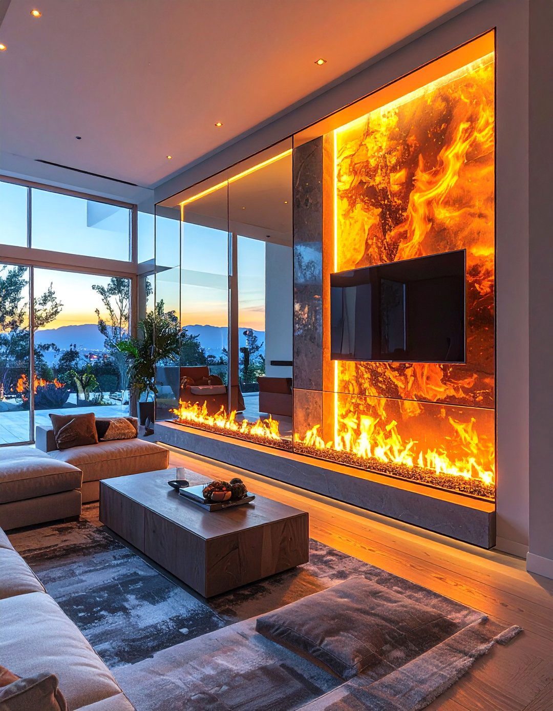 Two Sided Linear Fireplace Room Divider - 20 Linear Fireplace Ideas With TV Above for Cozy Nights