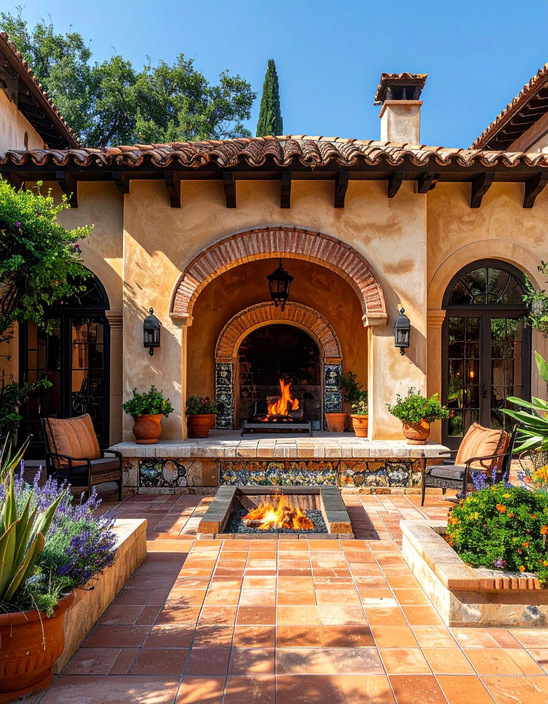 Two Sided Outdoor Fireplace - 25 Spanish Style Fireplace Ideas for a Warm Ambiance