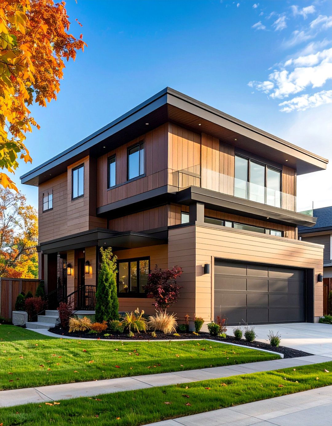 Two Tone Design with Light and Dark Natural Clay Siding - 20 Home Designs Using Natural Clay Siding Colors