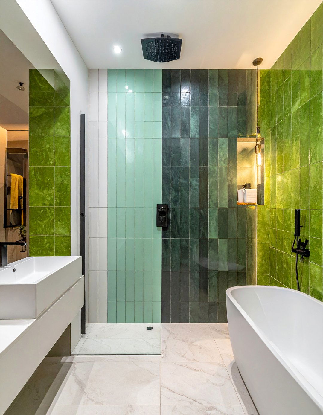 Two Tone Green Vertical Stripe Tile Bathroom - 25 Green Tile Bathroom Ideas for a Fresh Look