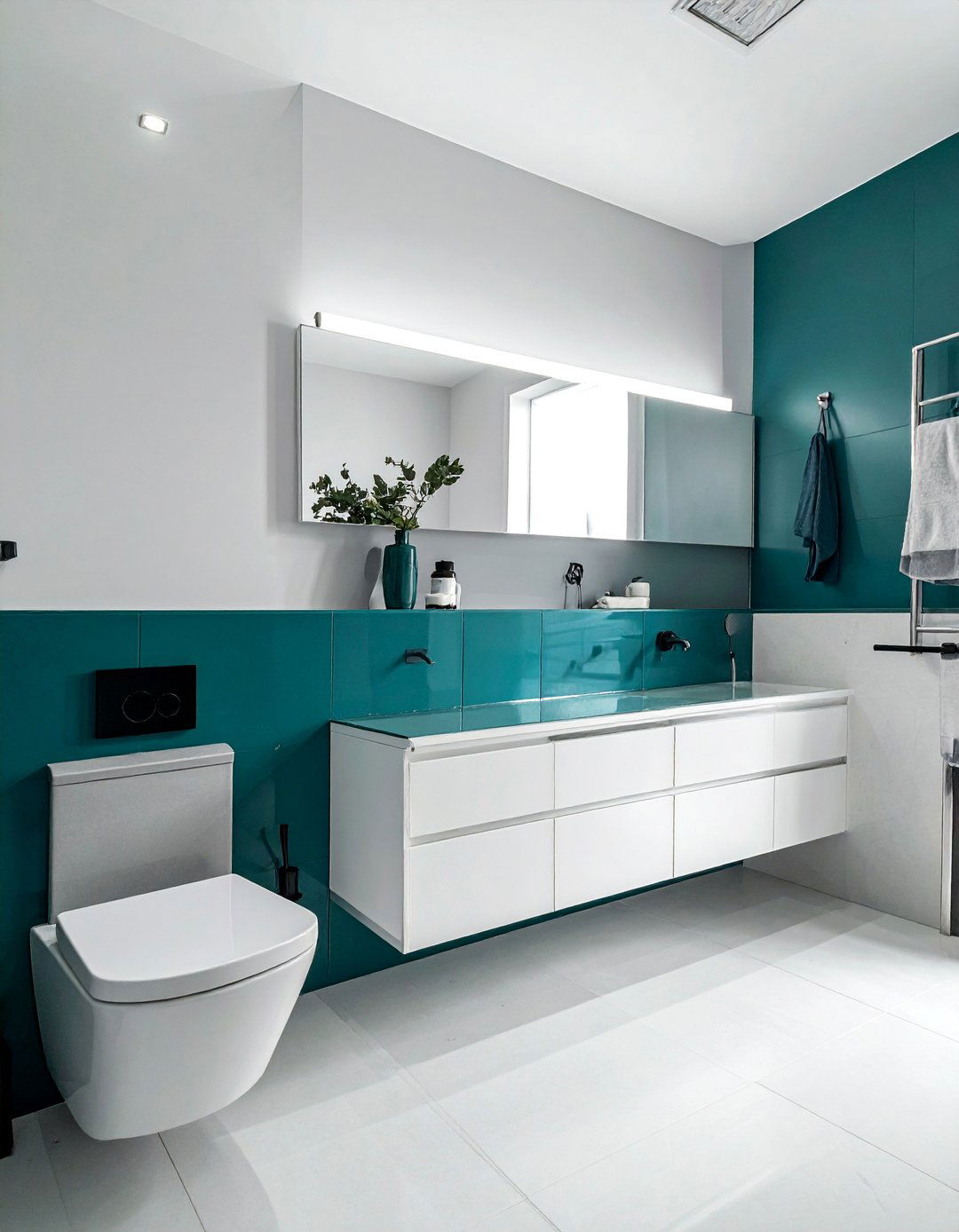 Two Tone Half Painted Bathroom Wall - 40 Bathroom Paint Ideas for a Fresh New Look