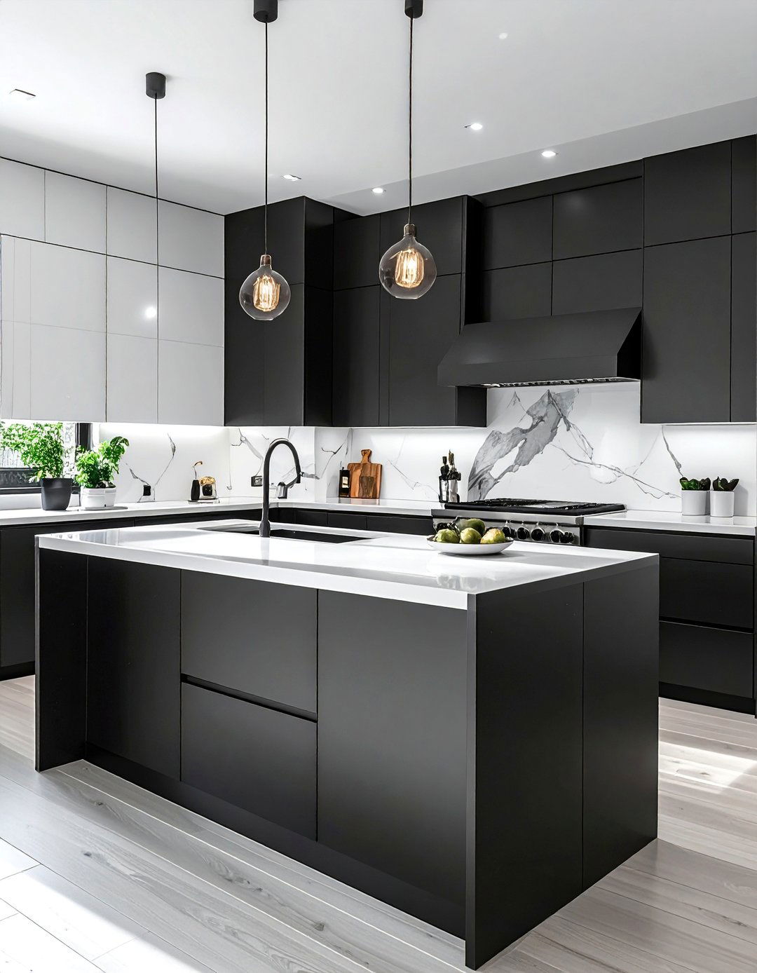 Two Tone Kitchen with Black Lower and White Upper Cabinets - 40 Black Kitchen Ideas for a Sleek and Sophisticated Look