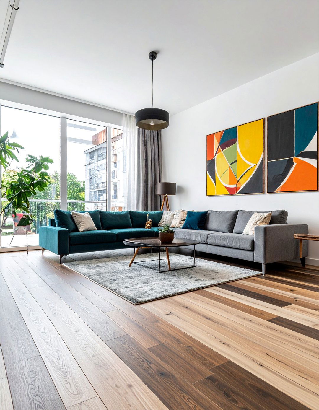 Two Tone Plank Combination - 20 Living Room Vinyl Flooring Ideas for Modern Homes