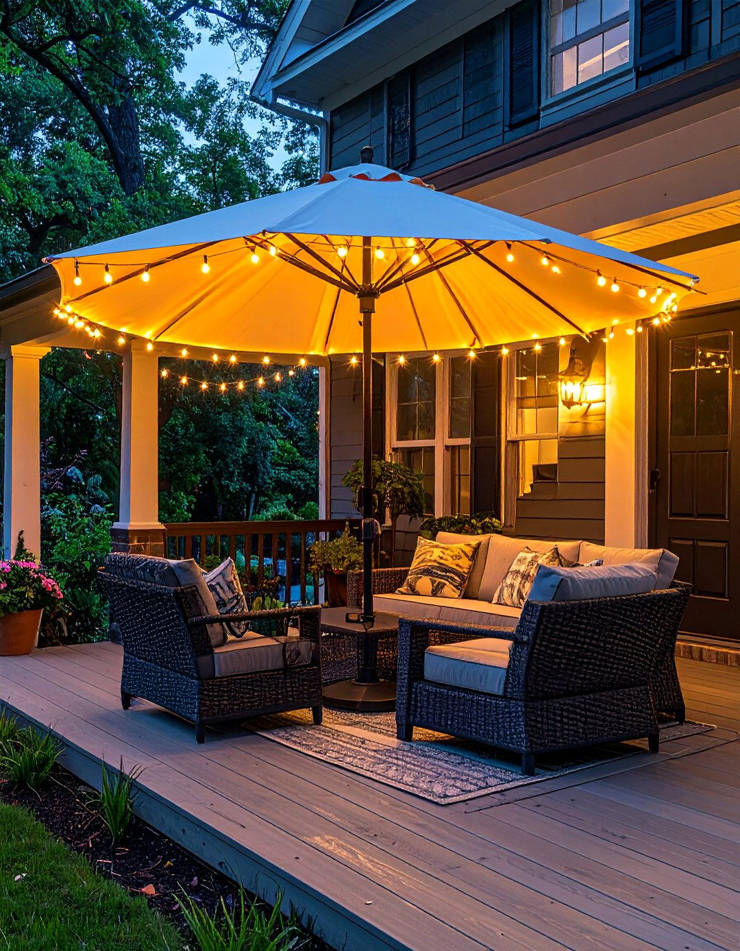 Umbrella and Canopy Lighting - 20 Front Porch String Lights Ideas for a Cozy Ambiance