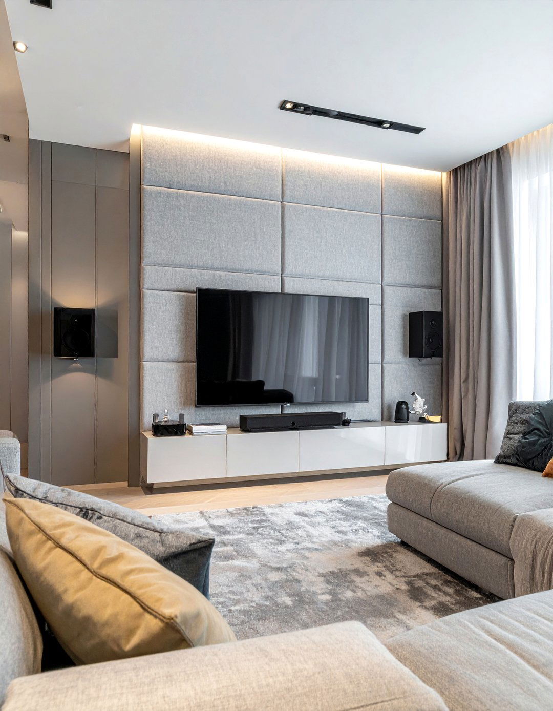 Upholstered Fabric Media Wall - 35 Stunning Media Wall Ideas to Transform Your Living Space