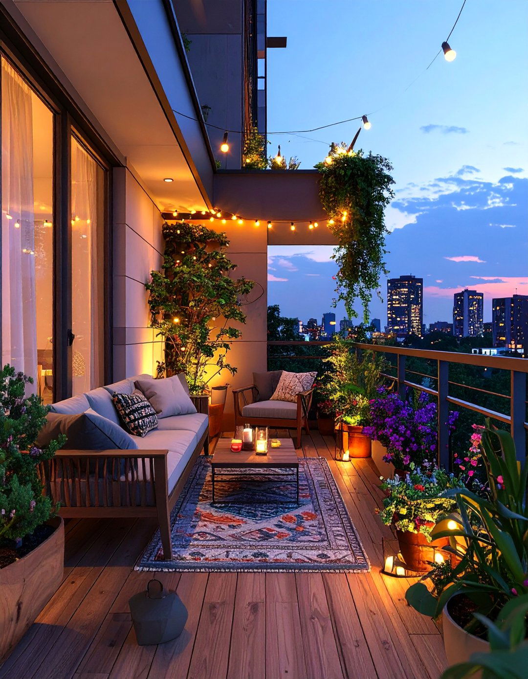 Urban Balcony Transformation - 40 Patio String Light Ideas to Illuminate Your Nights