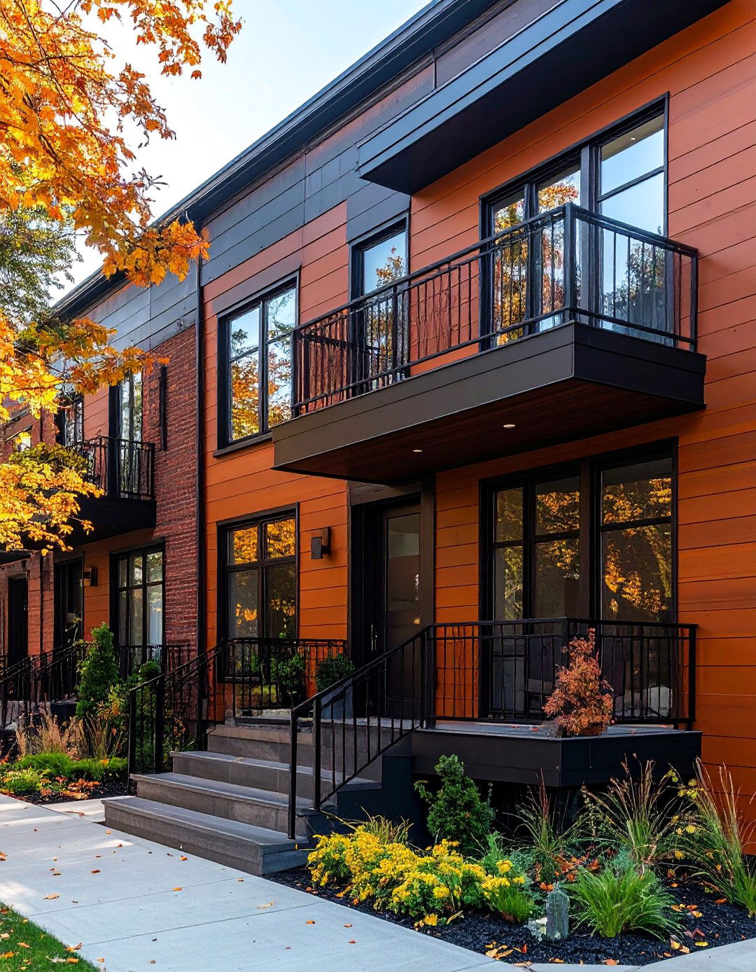 Urban Townhouse with Sleek Umber Natural Clay Siding - 20 Home Designs Using Natural Clay Siding Colors