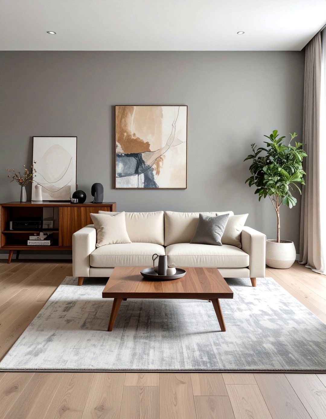 Using Natural Wood Tones for Warmth - 30 Grey and Cream Living Room Ideas for Elegance
